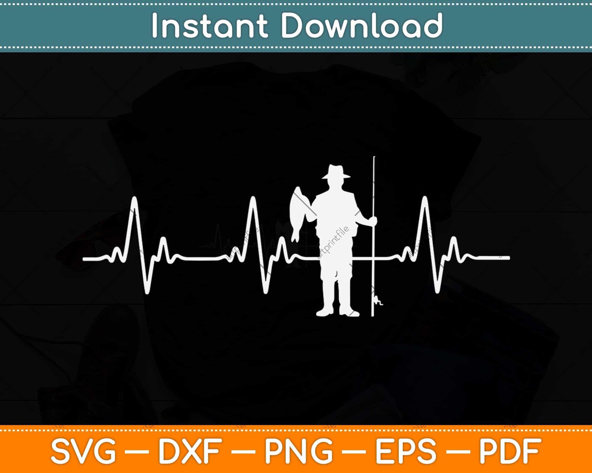 Fishing Heartbeat Svg Png Dxf Digital Cutting File