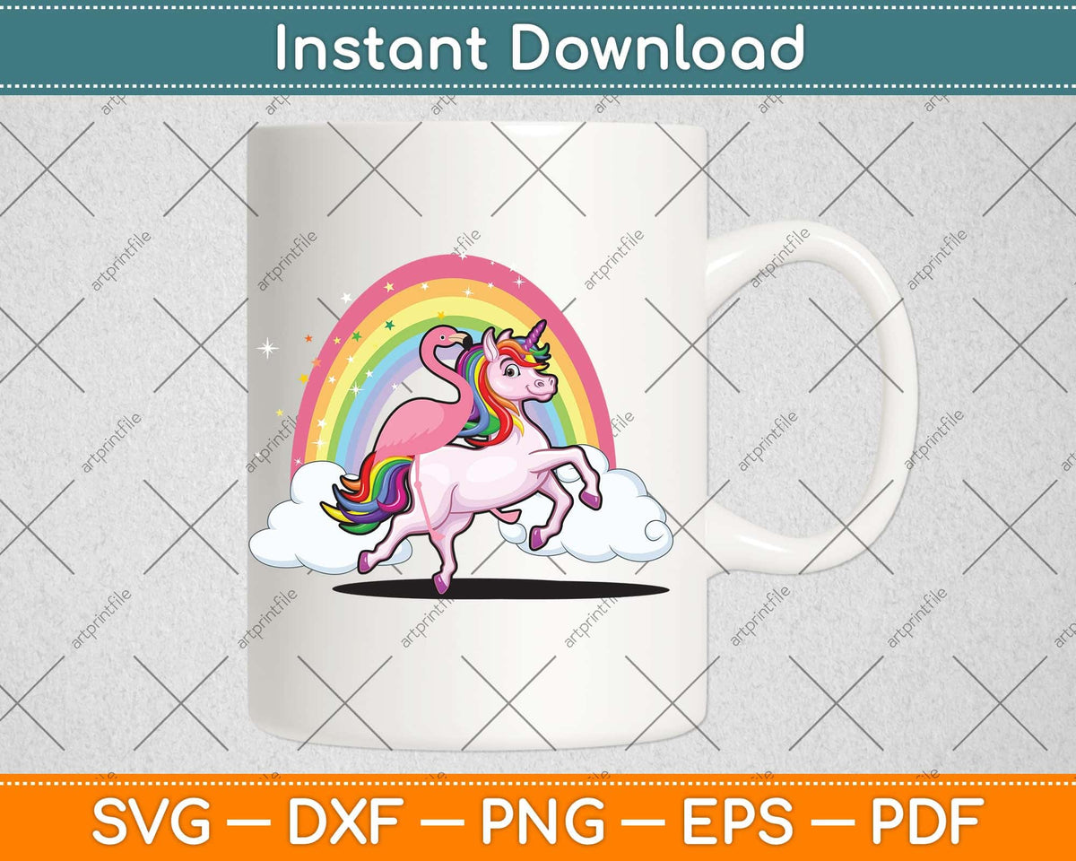 Flamingo Incorn Flamingo Bird Riding Unicorn Magical Rainbow Svg Cutting File ...