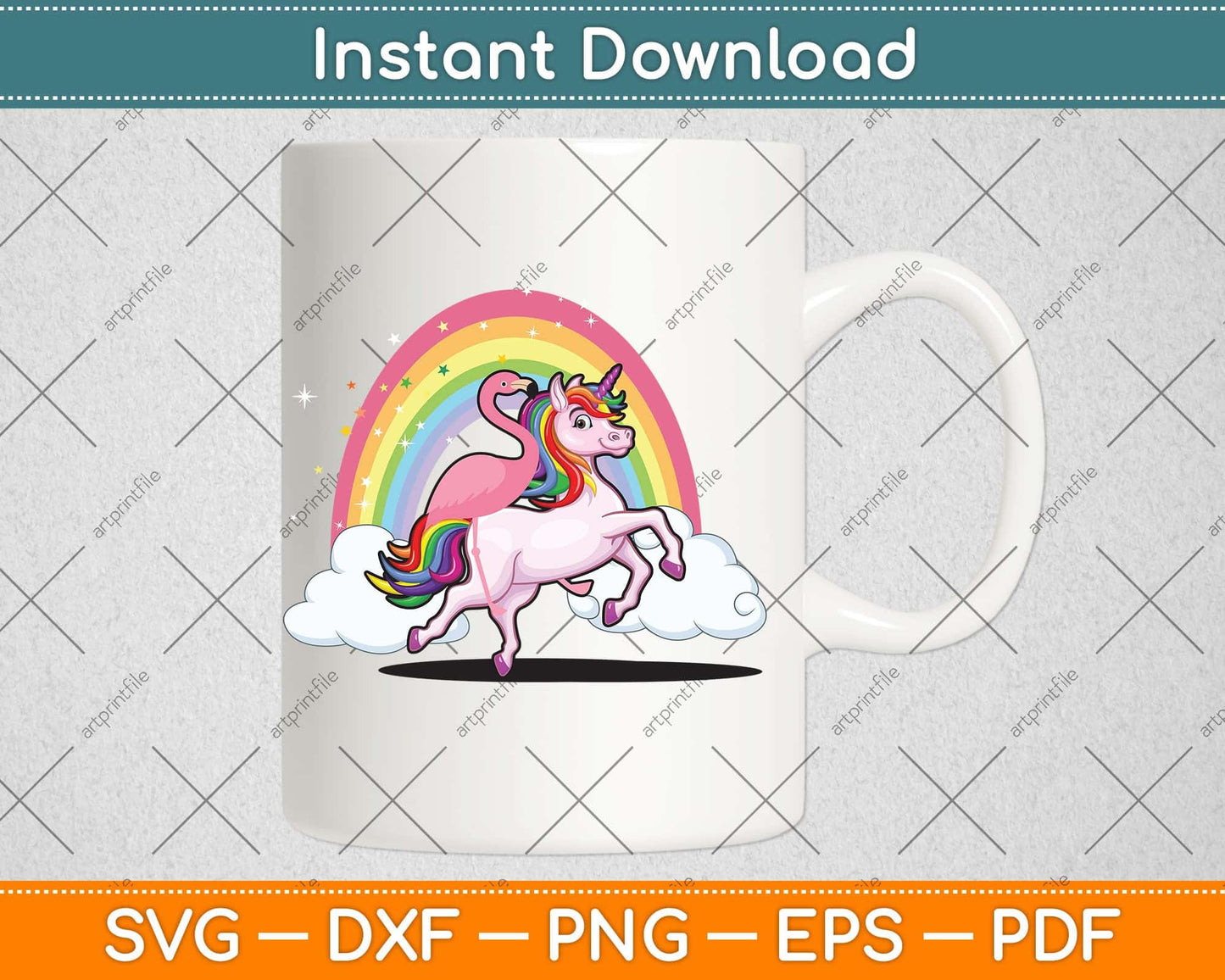 Flamingo Bird Riding Unicorn Magical Rainbow Svg Png Dxf Digital Cutting File
