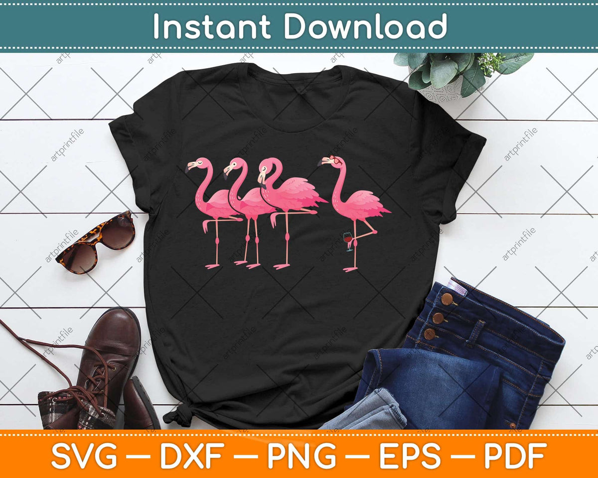 Flamingo Wine Tasting Wine Lover Svg Png Dxf Digital Cutting File