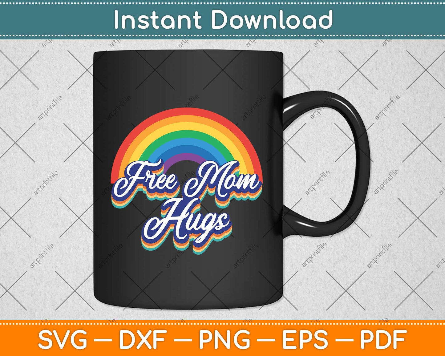 Free Mom Hugs Rainbow Heart LGBT Pride Month Svg Png Dxf Digital Cutting File