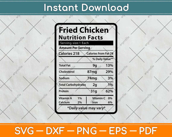Fried Chicken Nutrition Facts Thanksgiving Christmas Svg Png Dxf Cutting File