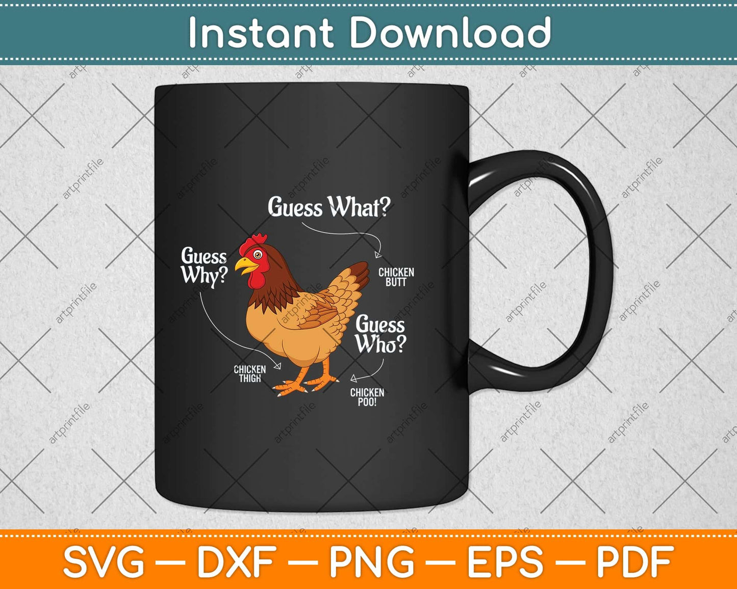 Funny Animal Farm Gift Guess What Chicken Butt White Svg Png Dxf Digital Cutting File
