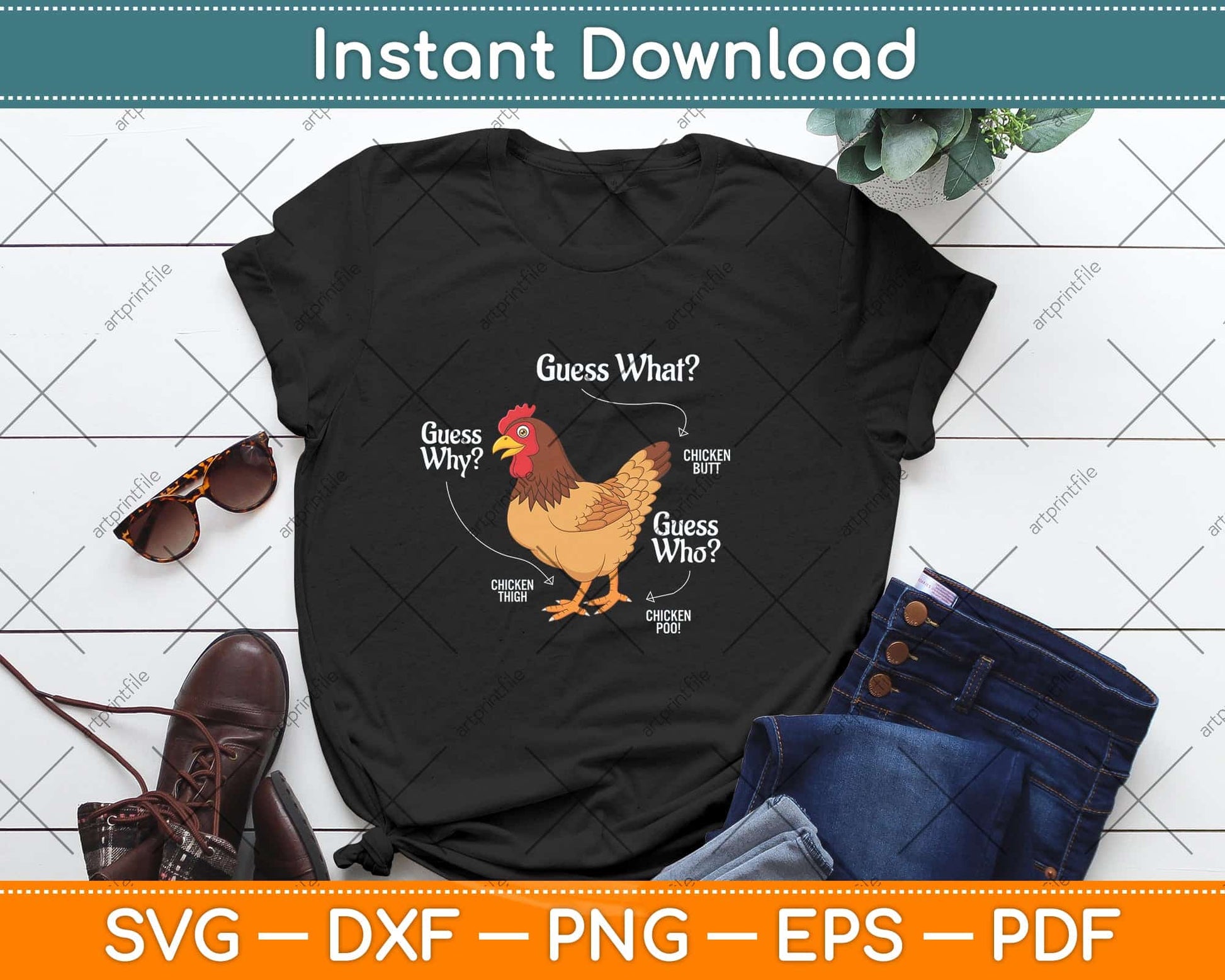 Funny Animal Farm Gift Guess What Chicken Butt White Svg Png Dxf Digital Cutting File
