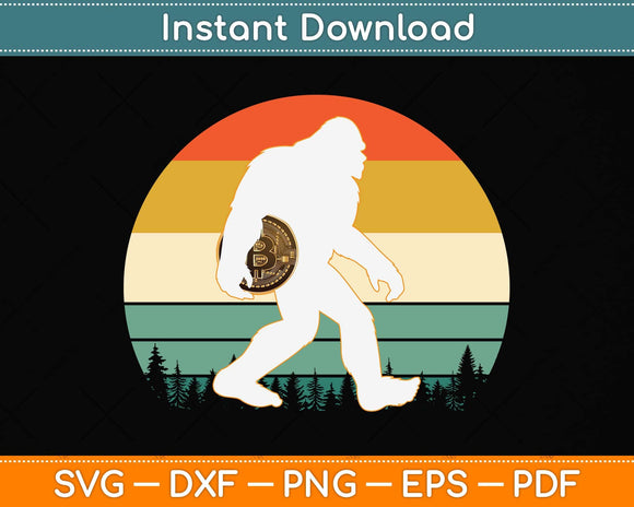 Funny Bigfoot Carrying Bitcoin Vintage Svg Png Dxf Digital Cutting File