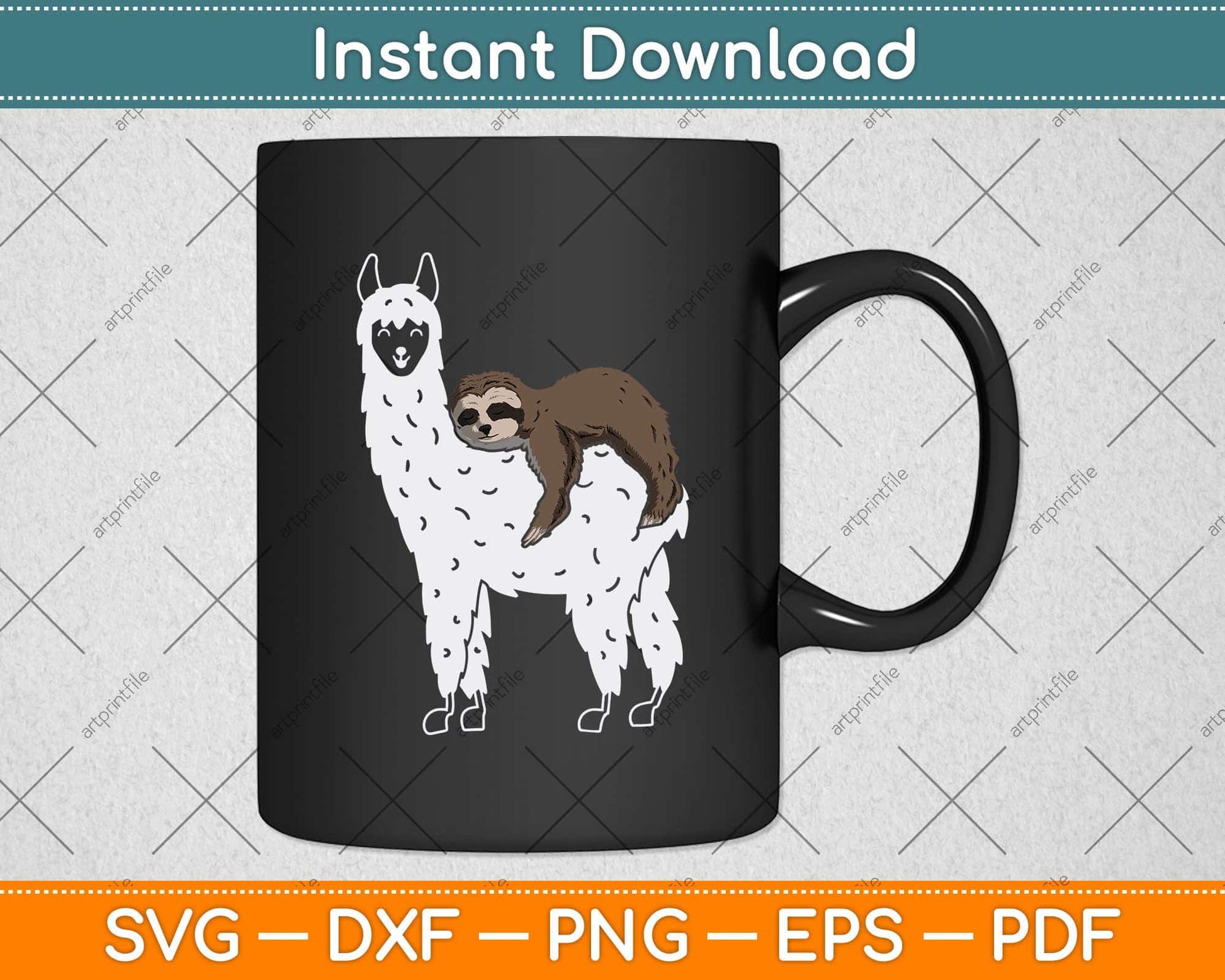Funny Fluffy Animal Sloth Riding Llama Svg Png Dxf Digital Cutting File