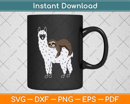 Funny Fluffy Animal Sloth Riding Llama Svg Png Dxf Digital Cutting File