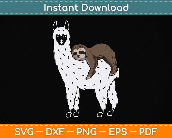 Funny Fluffy Animal Sloth Riding Llama Svg Png Dxf Digital Cutting File