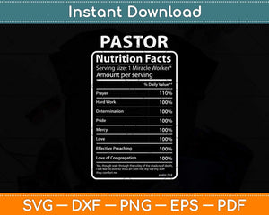 Funny Nutrition Facts Pastor Appreciation Preacher Svg Png Dxf Digital Cutting File