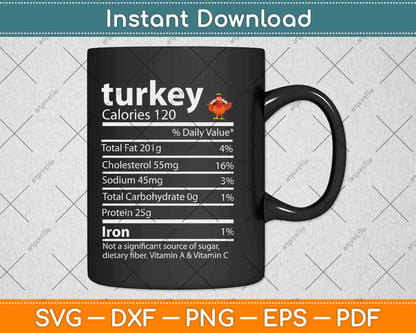 Funny Turkey Nutrition Facts for Thanksgiving Svg Design Cricut Printable Cutting Files