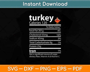 Funny Turkey Nutrition Facts for Thanksgiving Svg Design Cricut Printable Cutting Files