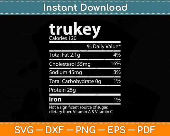 Funny Turkey Nutrition Facts for Thanksgiving Svg Design Cricut Printable Files