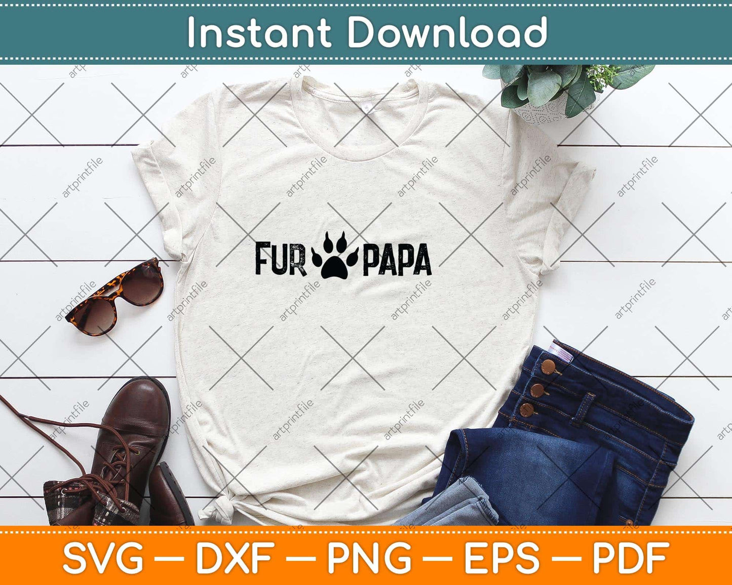 Fur Papa Funny Dog Dad Paw Fathers Day Svg Png Dxf Digital Cutting File