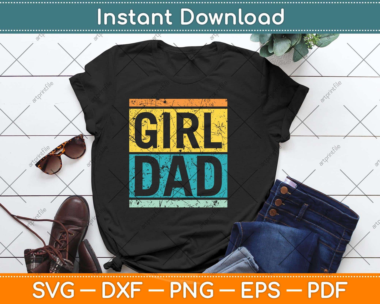 Girl Dad With Daughters Hashtag Svg Png Dxf Digital Cutting File