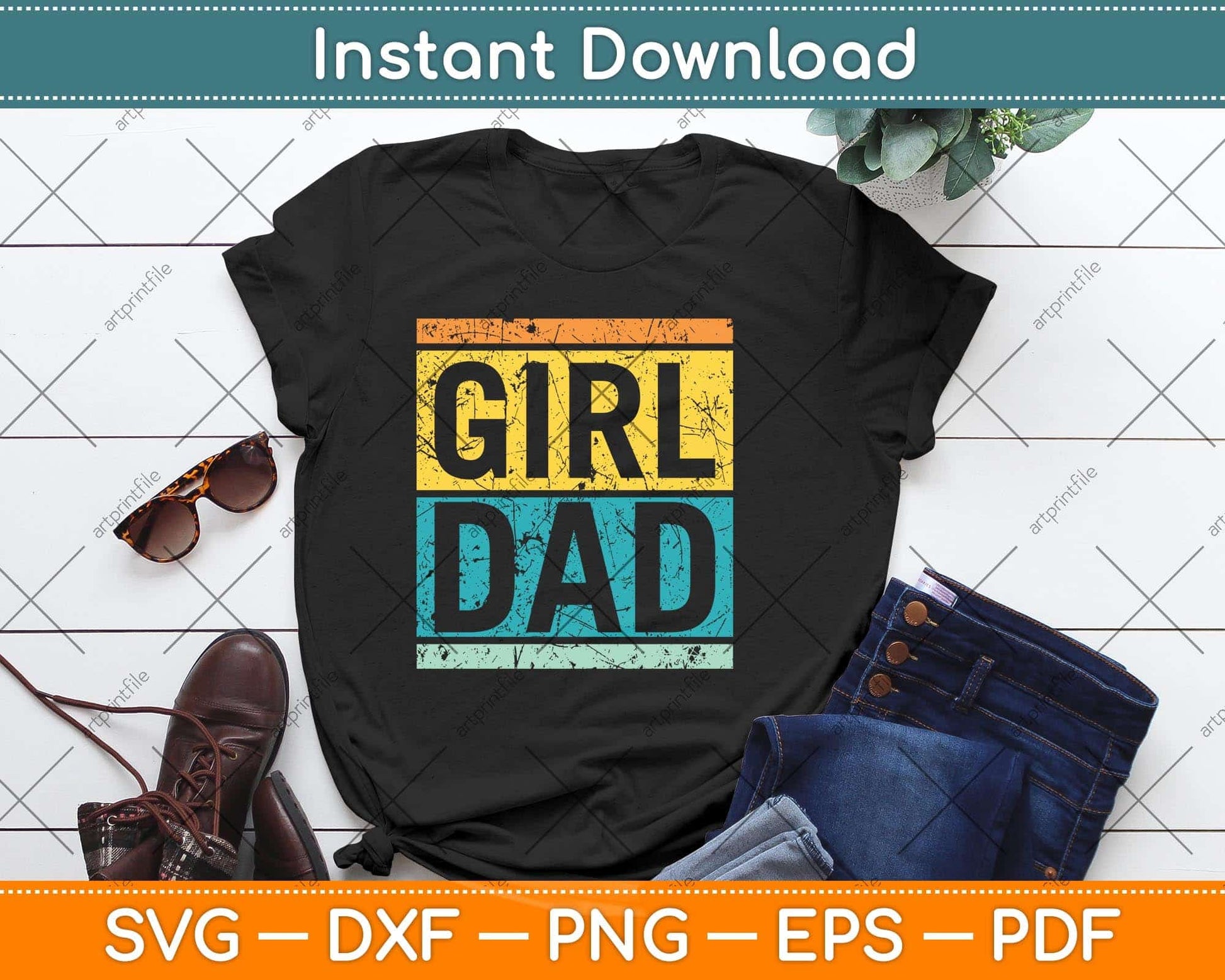 Girl Dad With Daughters Hashtag Svg Png Dxf Digital Cutting File