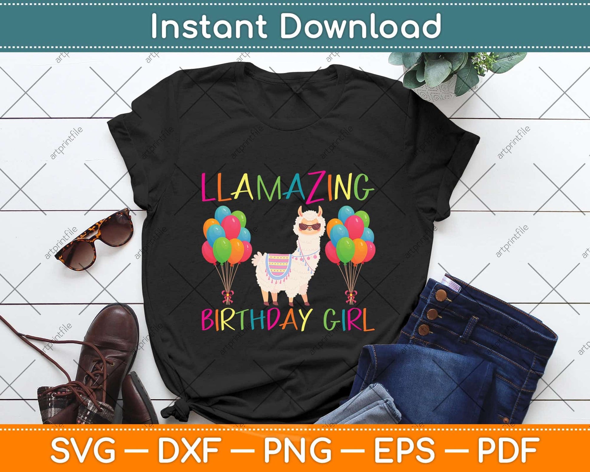 Girl Llama Birthday LLamazing Party Alpaca Balloons Svg Png Dxf Digital Cutting File