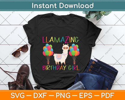 Girl Llama Birthday LLamazing Party Alpaca Balloons Svg Png Dxf Digital Cutting File