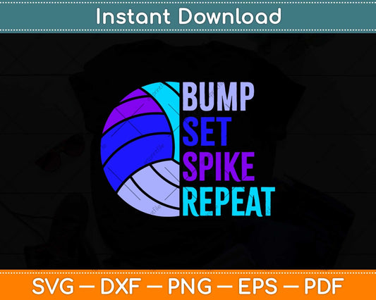 Girls Volleyball Bump Set Spike Repeat Blue Purple Teen Svg Design