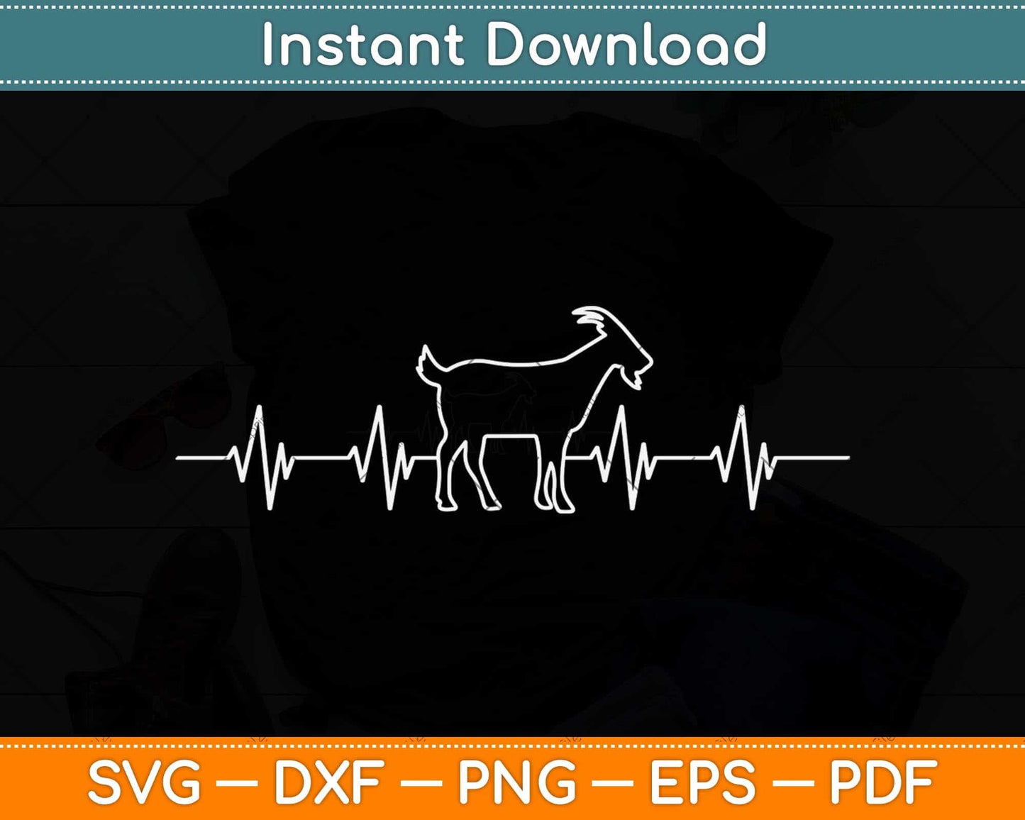 Goat EKG Heartbeat Pulse Funny Farm Animal Svg Png Dxf Digital Cutting File