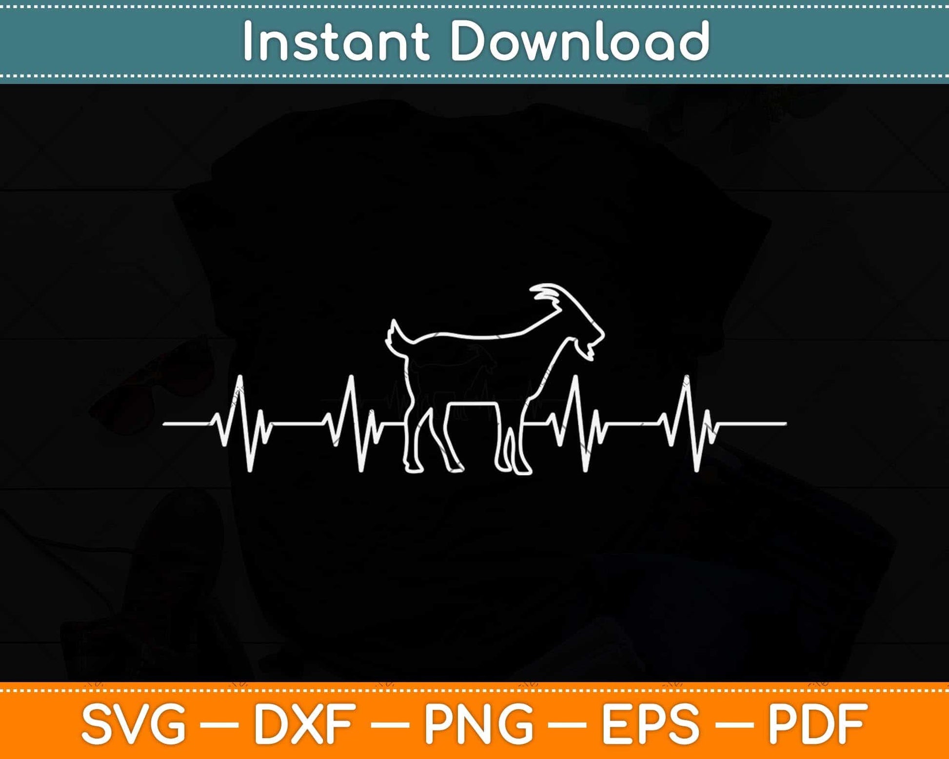 Goat EKG Heartbeat Pulse Funny Farm Animal Svg Png Dxf Digital Cutting File