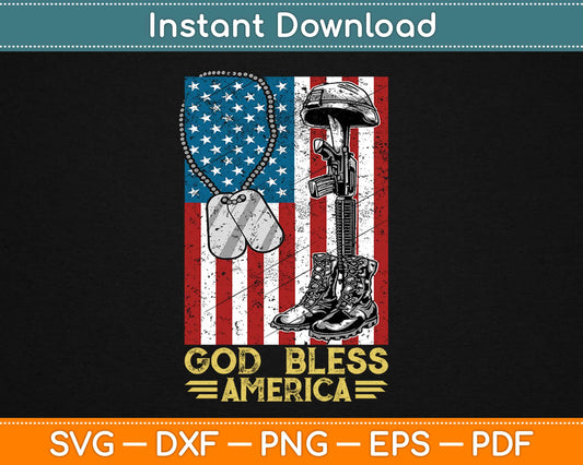 God Bless America Flag Army 4th of July Patriotic Svg Printable Cutting Files