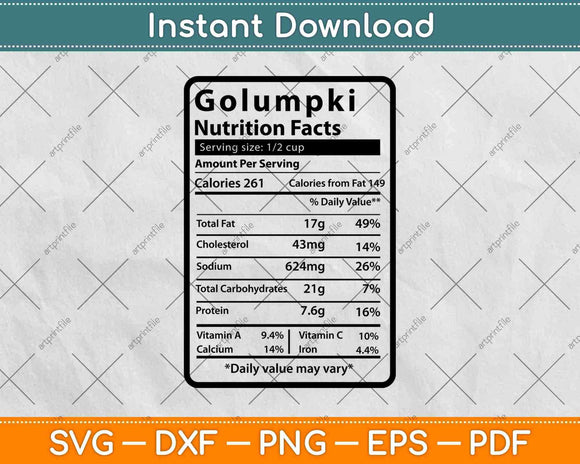 Golumpki Nutrition Facts Svg Png Dxf Digital Cutting File