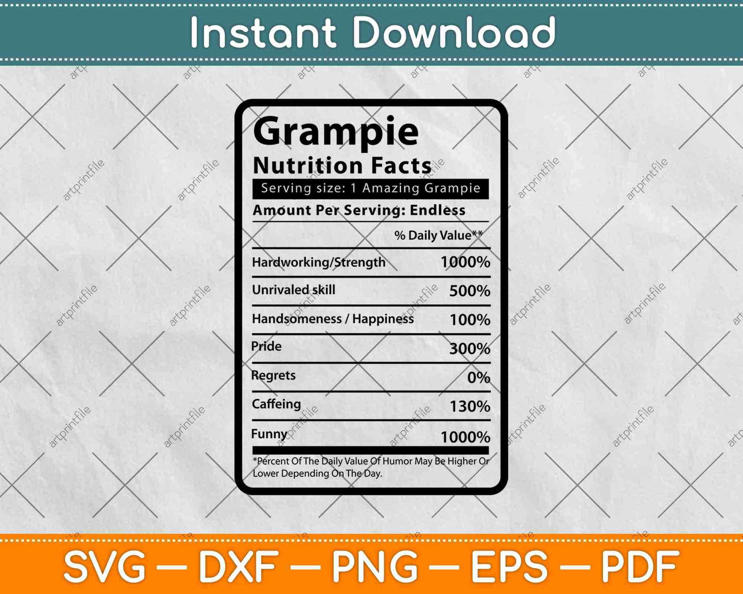 Grampie Nutrition Facts Father's Day Svg Png Dxf Digital Cutting Files