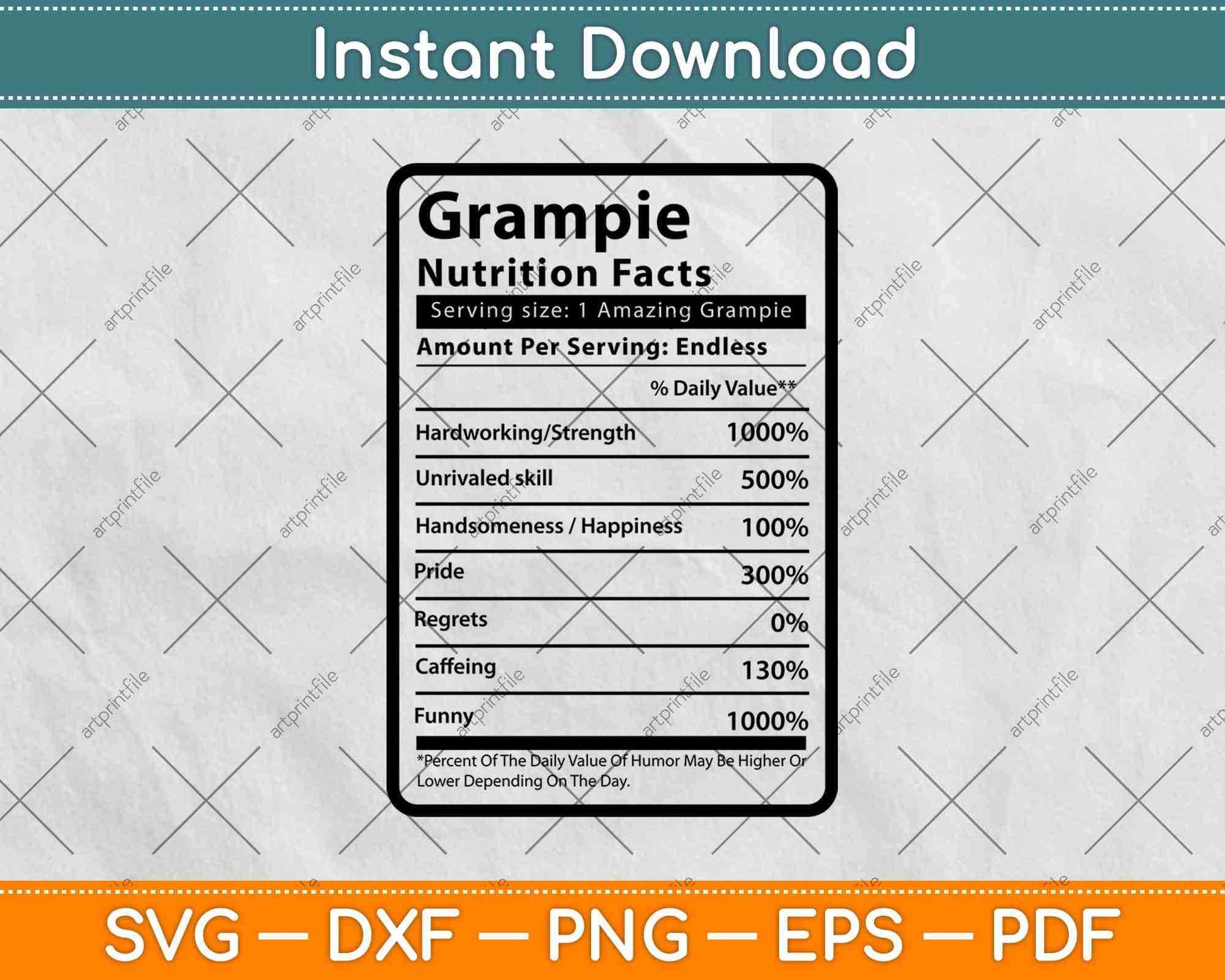 Grampie Nutrition Facts Father's Day Svg Png Dxf Digital Cutting Files