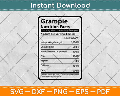 Grampie Nutrition Facts Father's Day Svg Png Dxf Digital Cutting Files