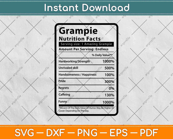 Grampie Nutrition Facts Father's Day Svg Png Dxf Digital Cutting Files