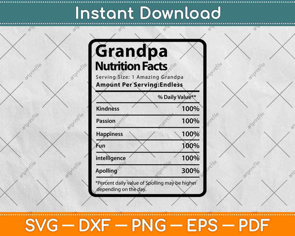 Grandpa Nutrition Facts Svg Png Dxf Digital Cutting Files