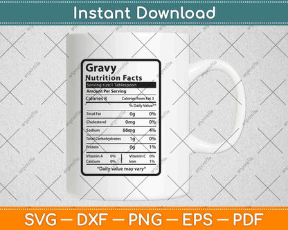 Gravy Nutrition Facts Thanksgiving Christmas Food Svg Png Dxf Digital Cutting File