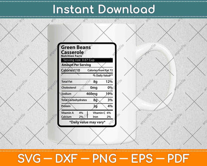 Green Beans Nutrition Facts Svg Png Dxf Digital Cutting File