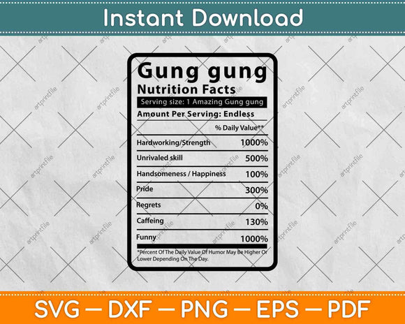Gung gung Nutrition Facts Father's Day Svg Png Dxf Digital Cutting Files