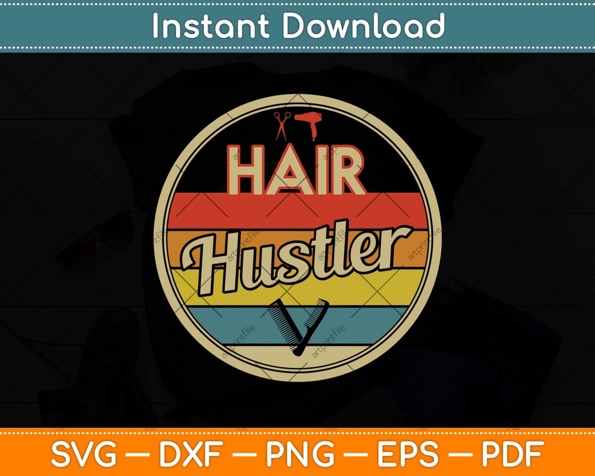 Hair Hustler Vintage Hairstylist Cute Hairdresser Svg Png Dxf Digital Cutting File