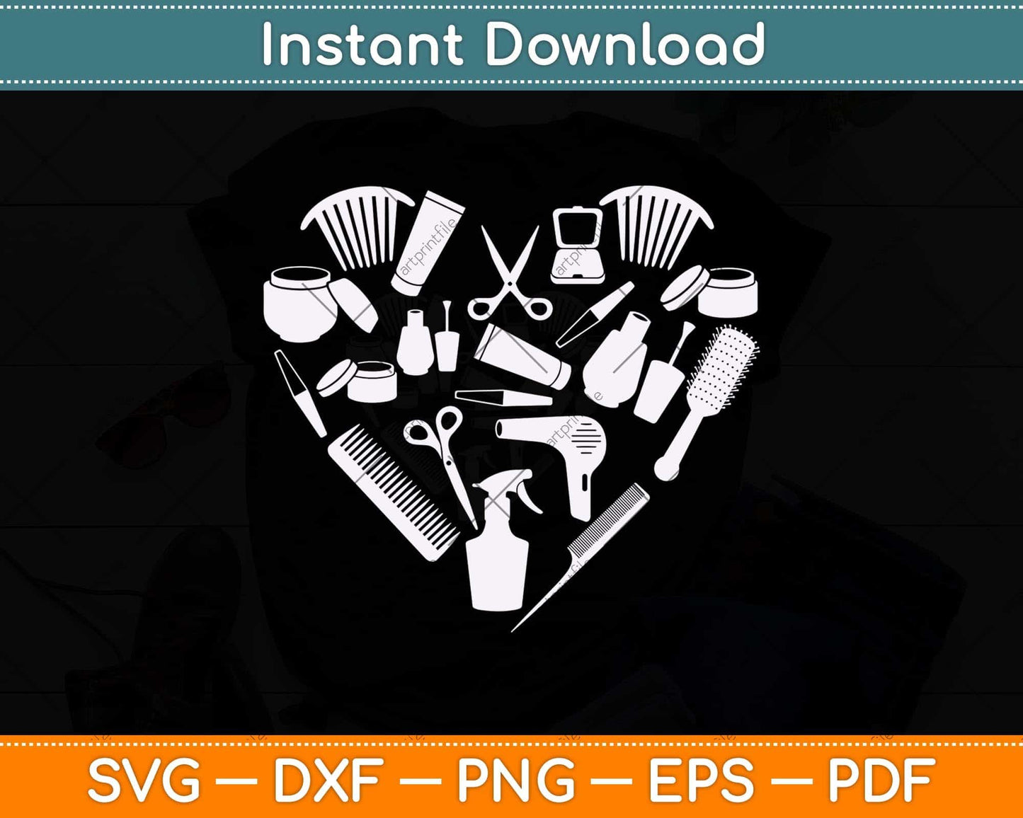 Hair Stylist Hairdresser Tools Matching Heart Decoration Svg Png Dxf Digital Cutting File
