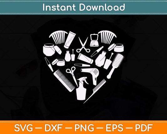 Hair Stylist Hairdresser Tools Matching Heart Decoration Svg Png Dxf Digital Cutting File