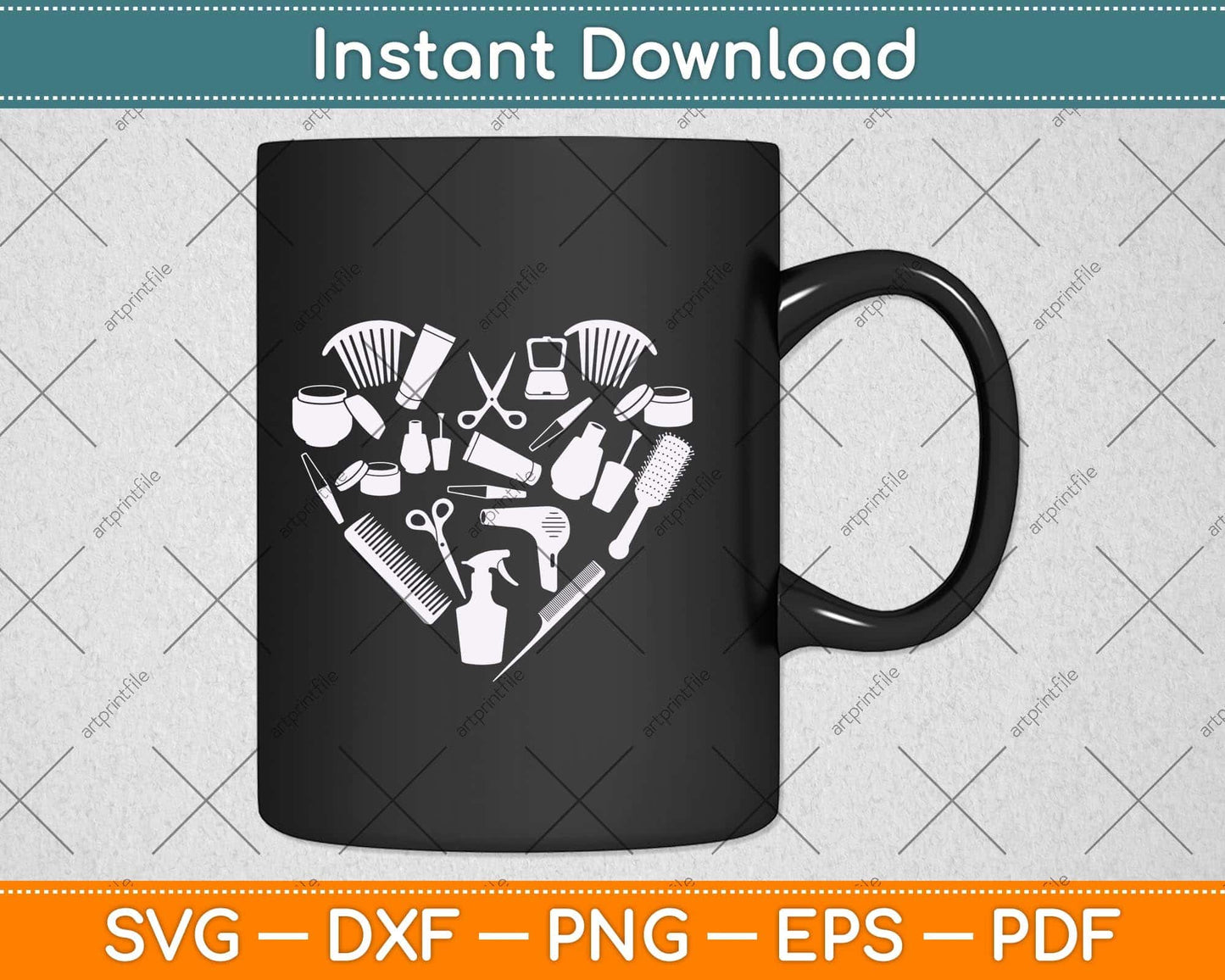 Hair Stylist Hairdresser Tools Matching Heart Decoration Svg Png Dxf Digital Cutting File