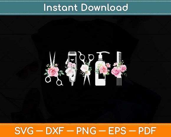 Hairstylist Hairdresser Barber Tools Floral Svg Png Dxf Digital Cutting File