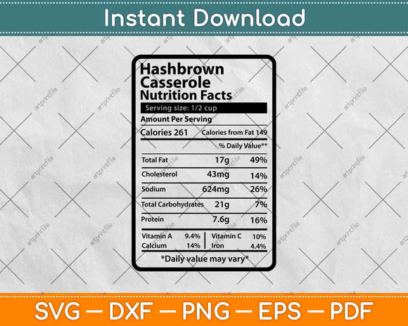 Hashbrown Casserole Nutrition Facts Thanksgiving Svg Png Dxf Digital Cutting File