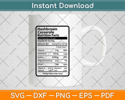 Hashbrown Casserole Nutrition Facts Thanksgiving Svg Png Dxf Digital Cutting File