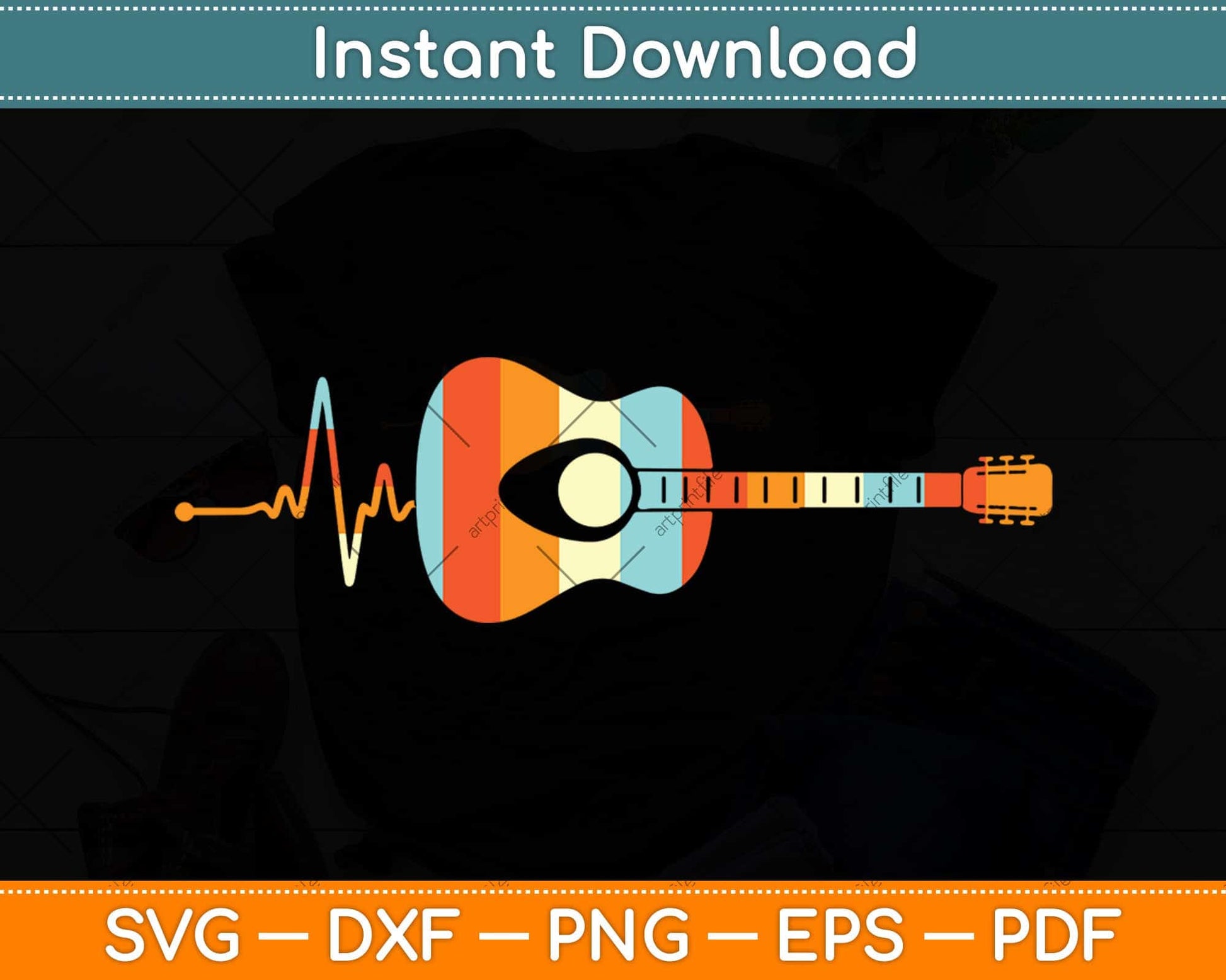 Heartbeat Guitar Svg Png Dxf Digital Cutting File