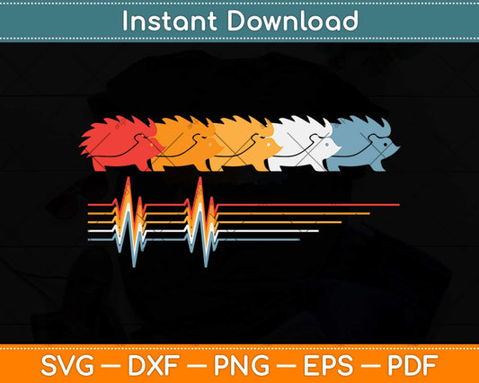 Hedgehog Heartbeat Retro Vintage Animals Hedgehog Lover Svg Png Dxf Cutting File