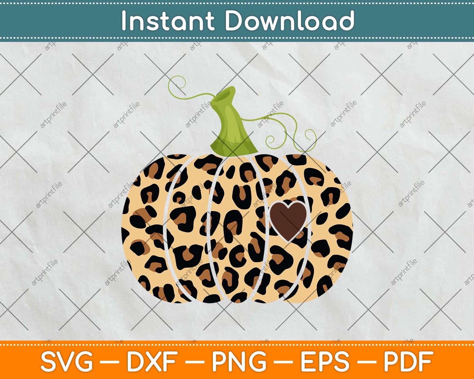 Hello Fall Animal Print Leopard heart Pumpkin Fall Halloween Svg Png Dxf Cutting File