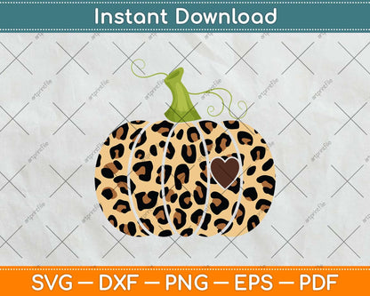 Hello Fall Animal Print Leopard heart Pumpkin Fall Halloween Svg Png Dxf Cutting File