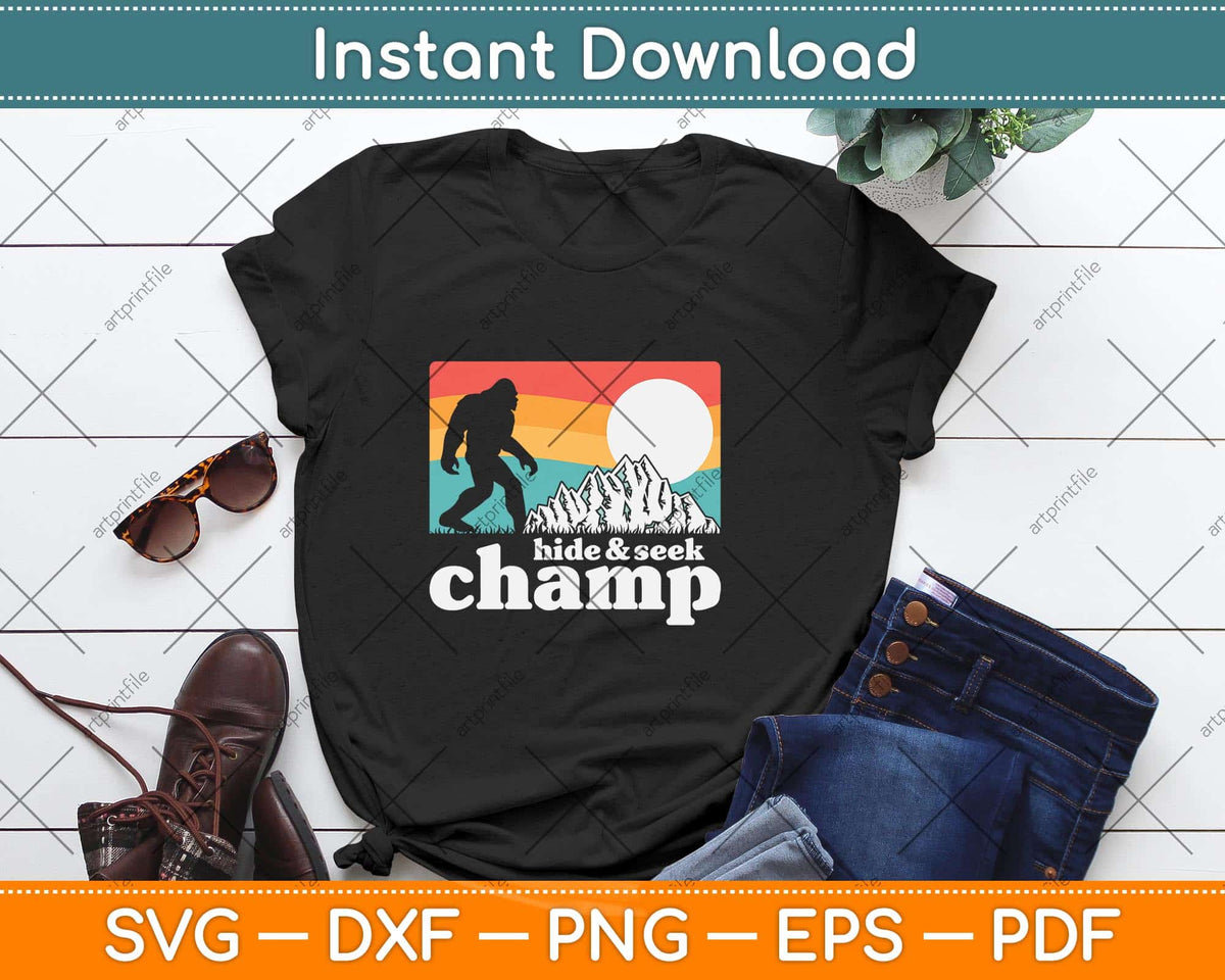 Hide & Seek Champ Funny Bigfoot Mountains Svg Png Dxf Digital Cutting File