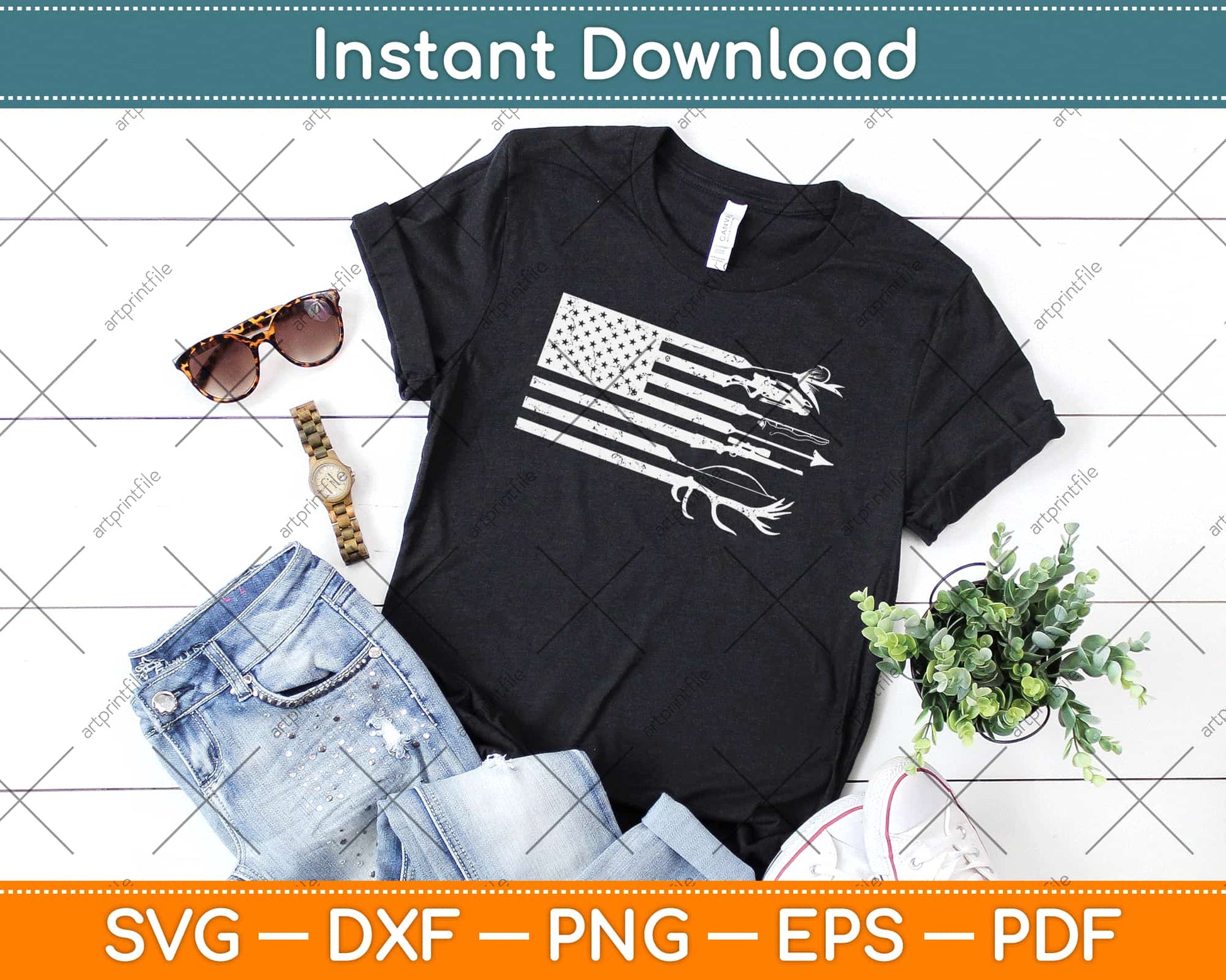 Hunting And Fishing American Flag Svg Design Cricut Printable Cutting Files