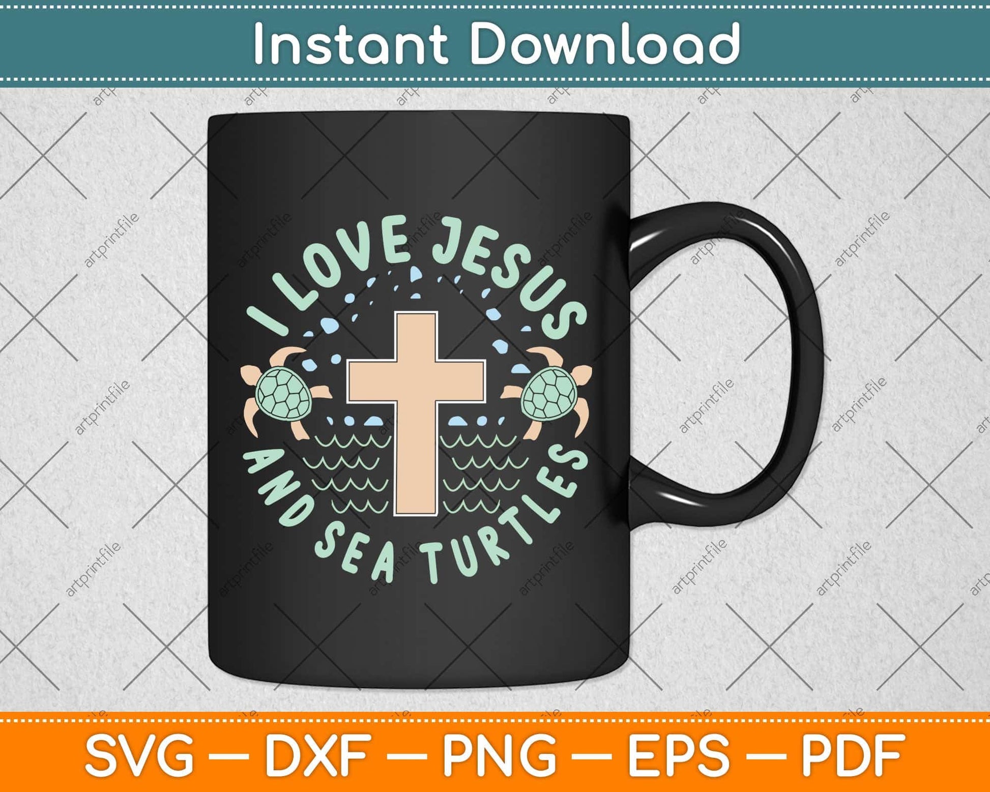 I Love Jesus & Sea Turtles Christian Faith Cross Beach Svg Png Dxf Digital Cutting File