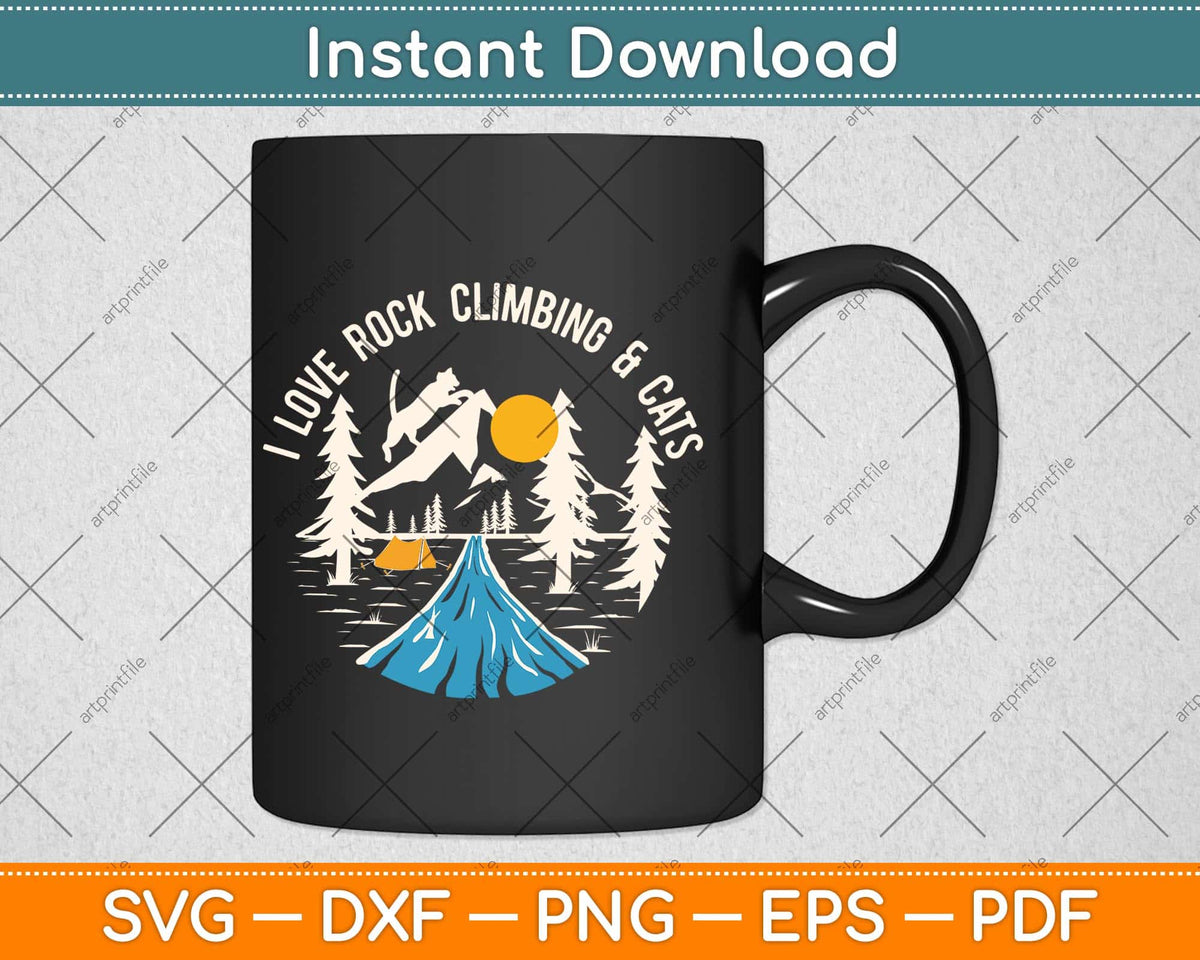 I Love Rock Climbing & Cats Cute Kitty Cat Svg Png Dxf Digital Cutting File