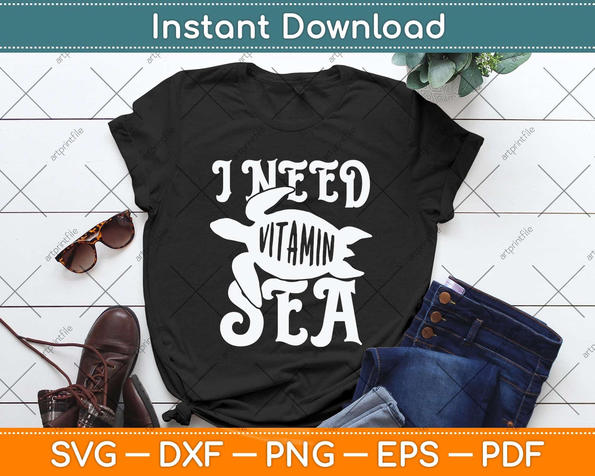 I Need Vitamin Sea Funny Ocean Turtle Water Beach Svg Png Dxf Digital Cutting File